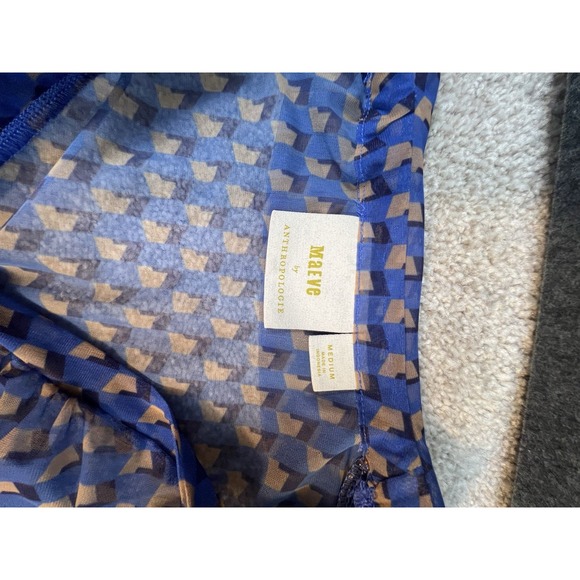 Anthropologie Maeve Sheer Ruched Buttondown Blouse Geometric Modern Preppy Sz M - Picture 4 of 5